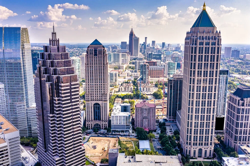 Aerial view downtown Atlanta skyline