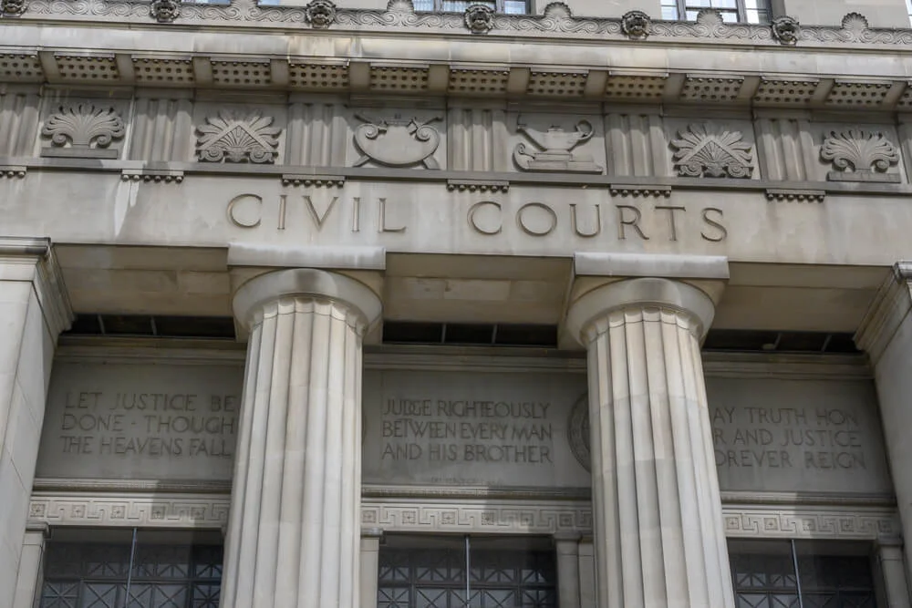 Close up View of St Louis Civil Courts Building Engraving