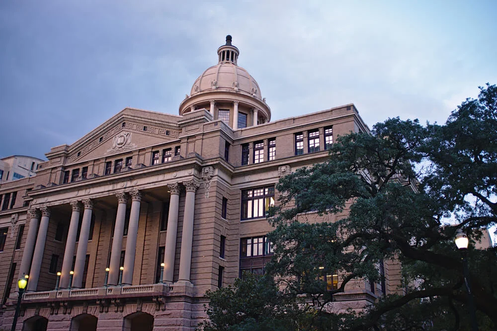 The Harris county court house on a cloudy day